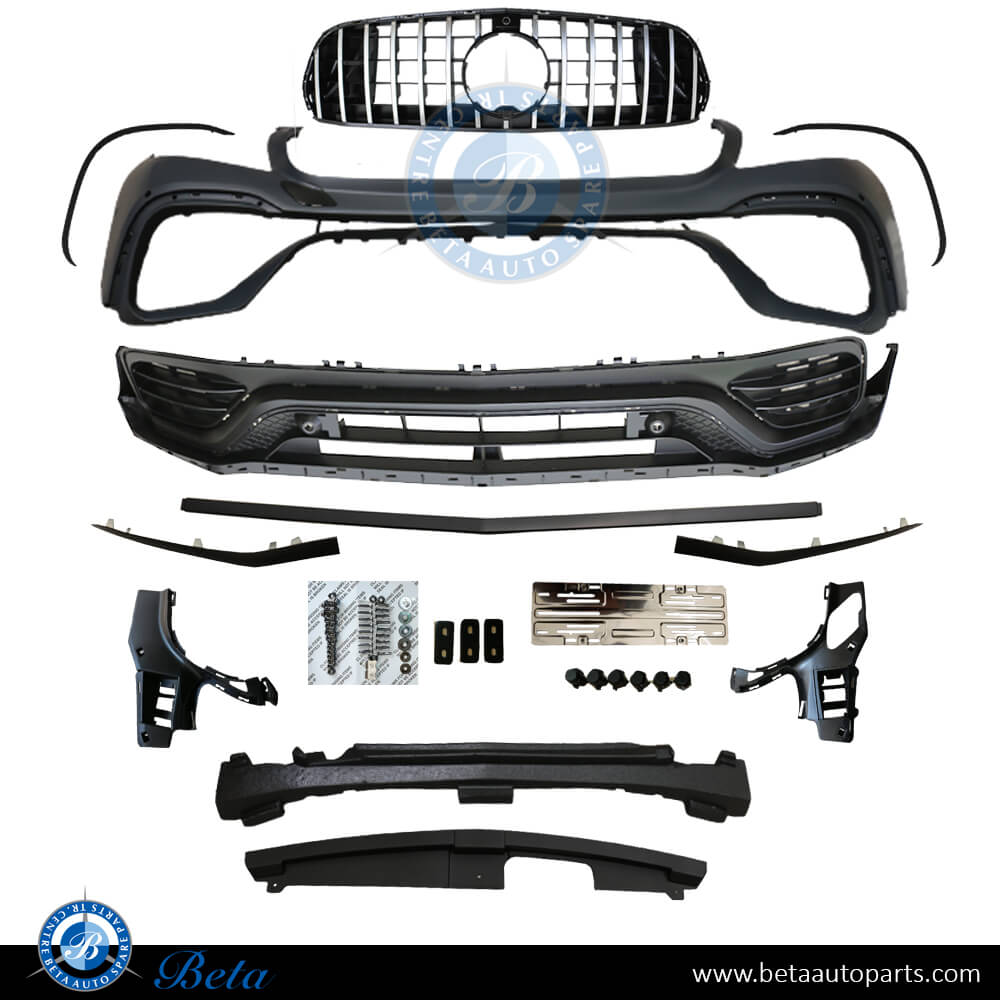 Front Bumper AMG GLC63 Look with Radiator Grille GT Look for Mercedes GLC-Class W253/C253 2016-2019 models, Part Number 2538854202 Front Bumper AMG GLC63 Look with Radiator Grille GT Look for Mercedes GLC-Class W253/C253 2016-2019 models, Part Number 2538854202